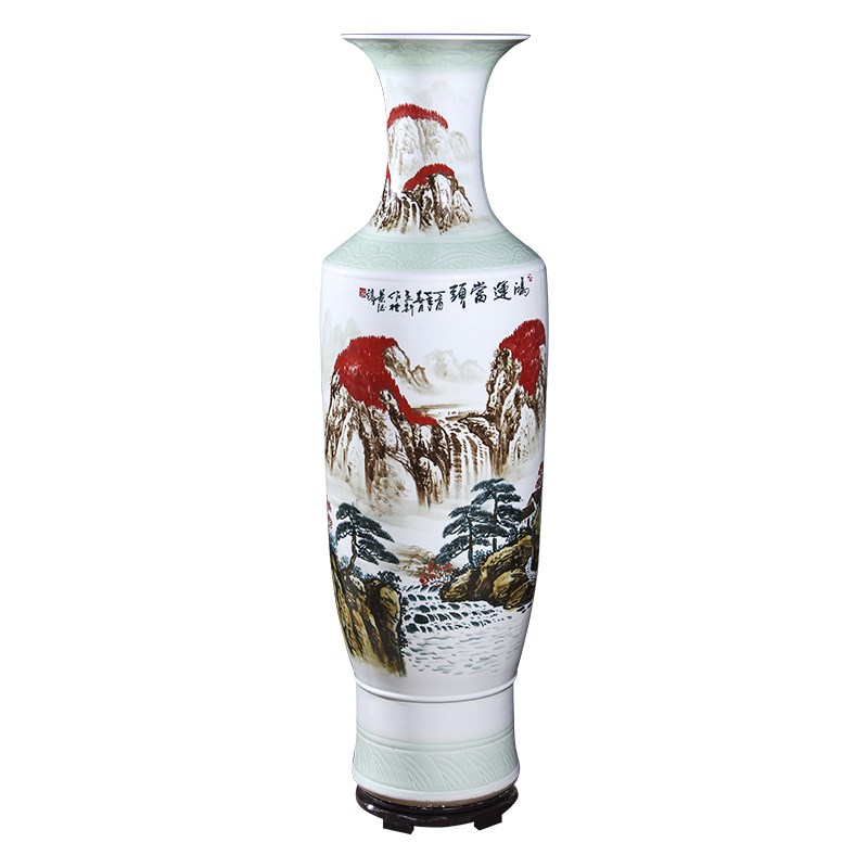 景德镇陶瓷落地大花瓶手绘鸿运当头插花客厅户外酒店乔迁装饰摆件