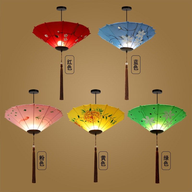 新中式雨伞小吊灯创意布艺中国风伞灯仿古火锅店茶室餐厅饭店灯笼