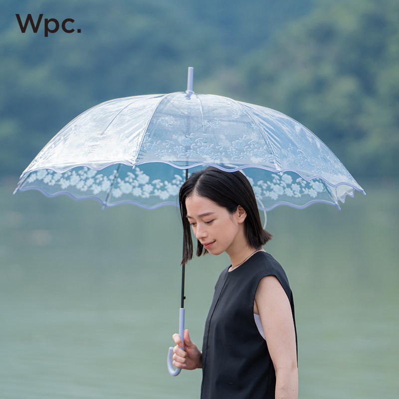 wpc透明雨伞高颜值伞拒水加大加厚加固长柄伞蕾丝郁金香花瓣伞女