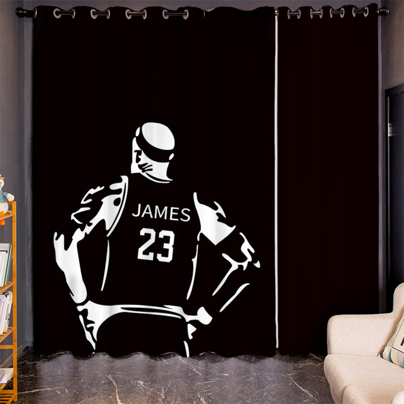 定制长帘粗麻篮球明星卡通人物卧室客厅挂钩寝室全遮光打孔窗帘布