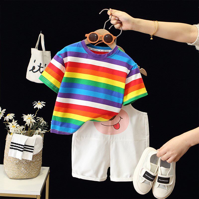 宝宝夏装套装男女童短袖短裤夏季薄款两件套儿童休闲背带裤套装