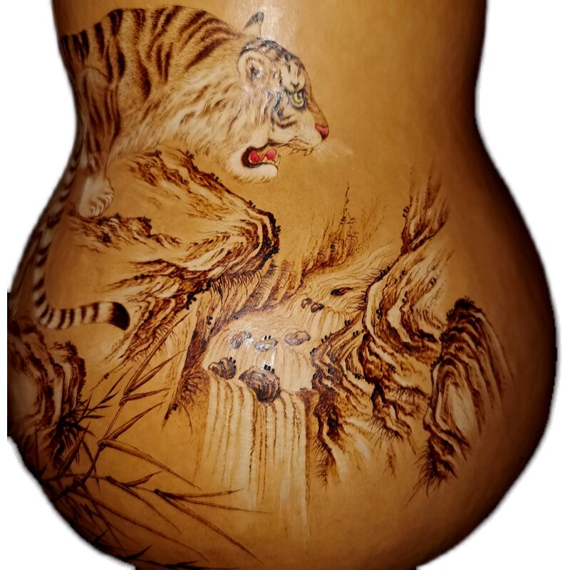 坐忘堂 天然葫芦手工 虎 非遗烙画转印 客厅电视机柜玄关装饰摆饰