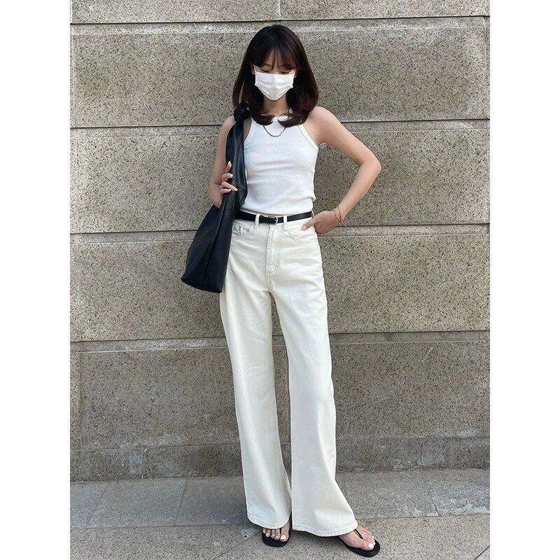 白色牛仔裤2024年新款女九分小个子夏季薄款高腰直筒宽松阔腿裤子