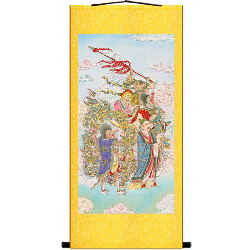 明清复古版 雷公电母风伯雨师众神画像 绢布材质卷轴挂画水陆画