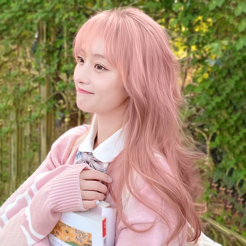 粉色假发女长发自然轻薄网红cos中分八字长款卷发假发全头套女