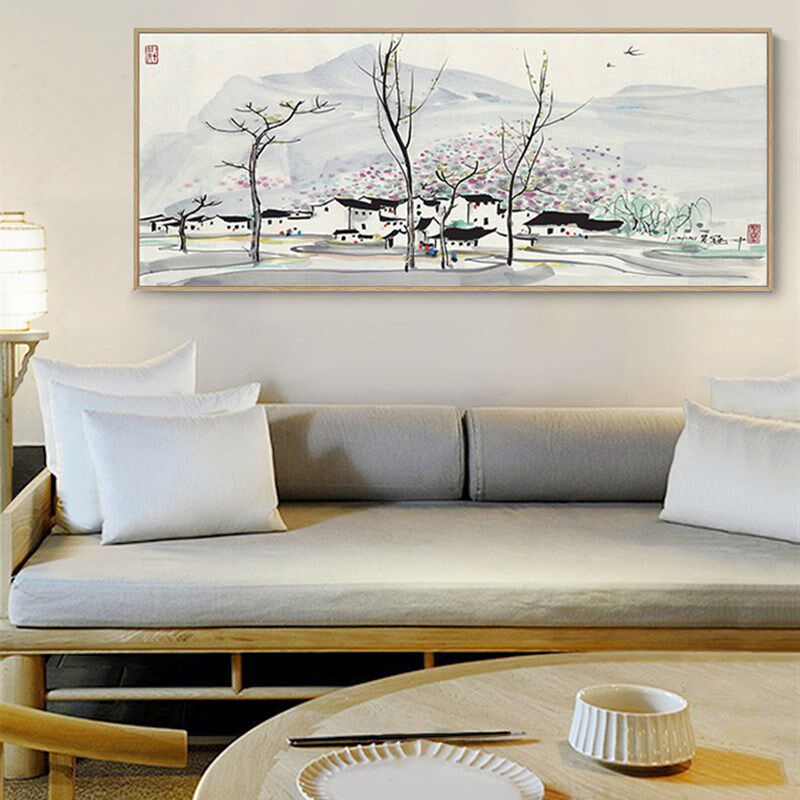网红新中式客厅沙发背景墙装饰画大幅吴冠中江南水乡水墨挂画茶室