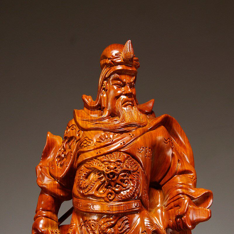 花梨木雕刻武财神关公像公司开业送礼摆件大号家居客厅装饰工艺品