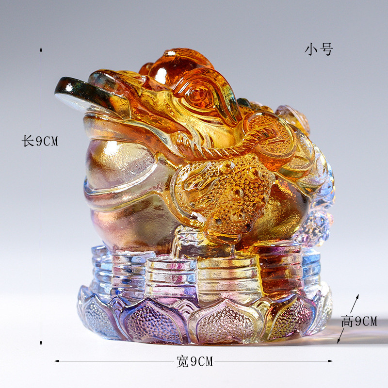 琉璃莲花金蟾摆件 琥珀水晶办公室收银台客厅装饰品开业乔迁礼品