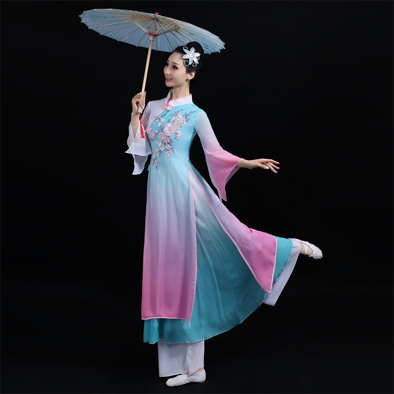 古典舞演出服女飘逸中国风艺考扇子舞伞舞雪纺秧歌服2023新款套装