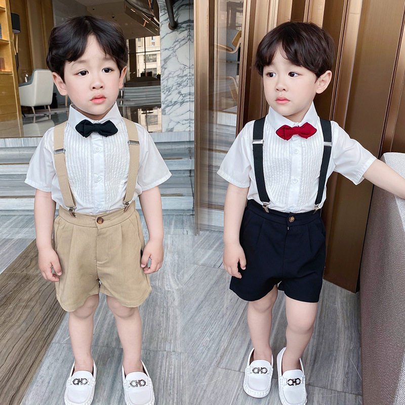 男童礼服背带儿童西装套装夏宝宝周岁宴生日男孩表演服花童小西装