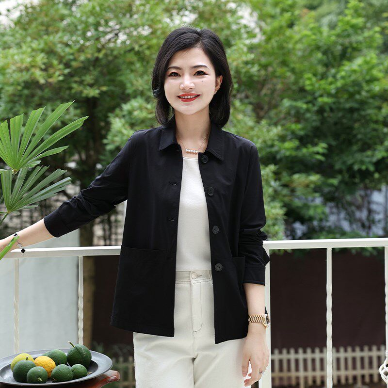 枫竺阿楠高端复古翻领长袖外套女春秋季2024新款卡其色短款风衣