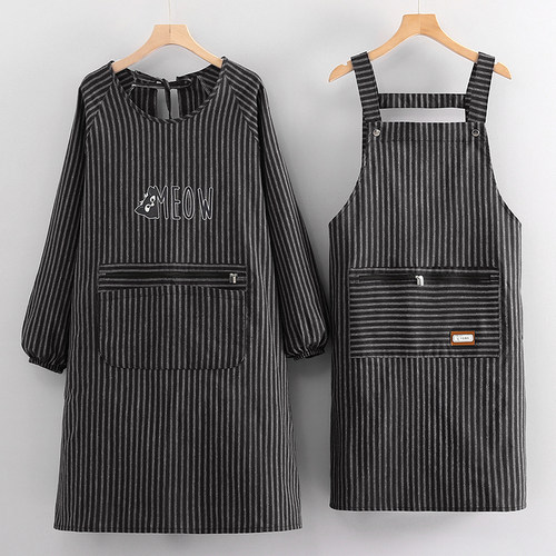 围裙简约条纹厨房家用定制logo印字男女通用工作服餐饮专用透气