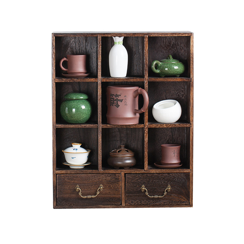 西山茶艺  烧桐木 茶道配件 实木茶具 壁挂博古架 茶杯架 茶壶架