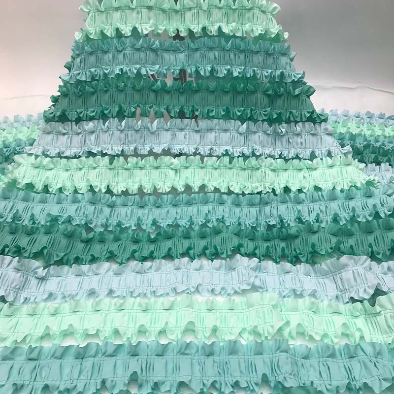 新款蓝色手工镂空立体渐变色三合一绣花布面料礼服服装演出服布料