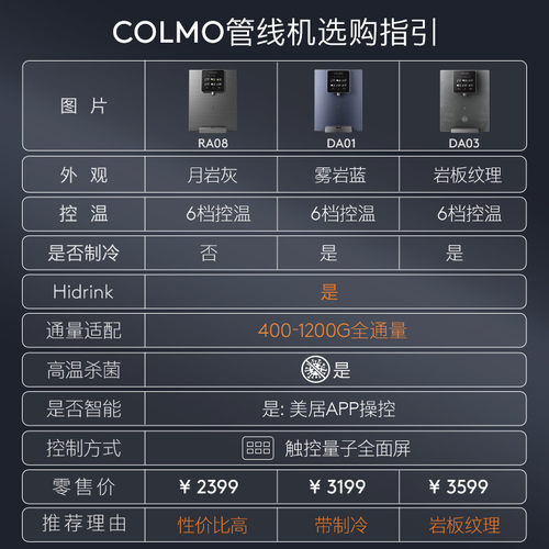 colmo 管线机家用壁挂式直饮机全管路杀菌饮水机净水器伴侣DA01