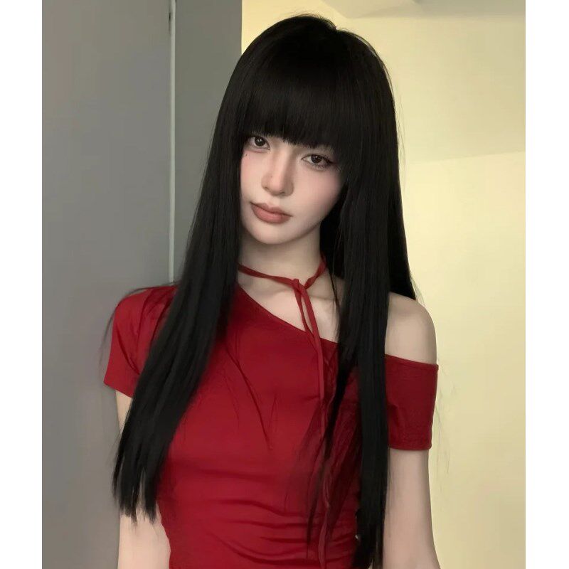 黑长直假发全头套女齐刘海蓬松自然时尚日常整顶黑色假发长直发jk