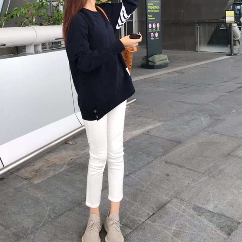 白色直筒牛仔裤女八分2021夏薄款高腰显瘦小个子黑色九分烟管裤子