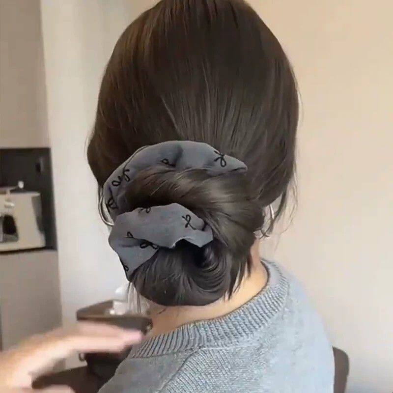 韩系气质格雷系灰色蝴蝶结大肠发圈女扎丸子头发绳高弹力头绳发饰