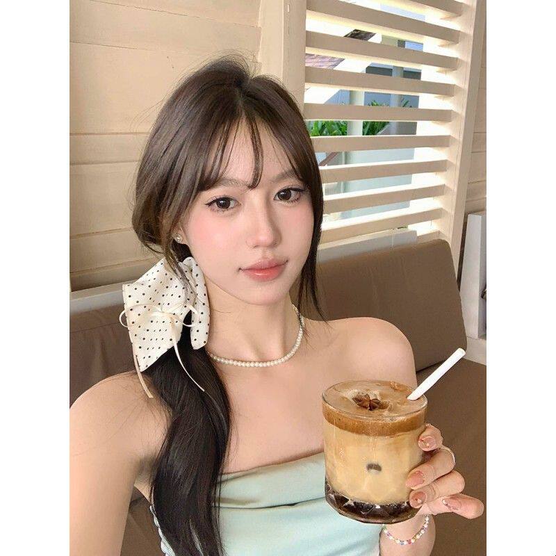 【蜜桃茶】清迈假日 波点蝴蝶结发圈头绳女法式马尾飘带发绳头饰