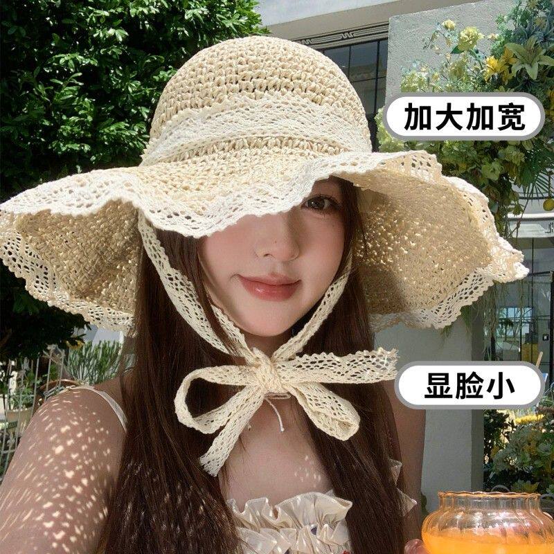 海边度假蕾丝草帽女款2026新款大檐沙滩遮阳帽防晒防紫外线太阳帽