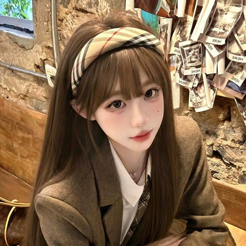 学院英伦感~复古经典格纹发箍高颅顶显脸小韩系氛围感压发头饰女