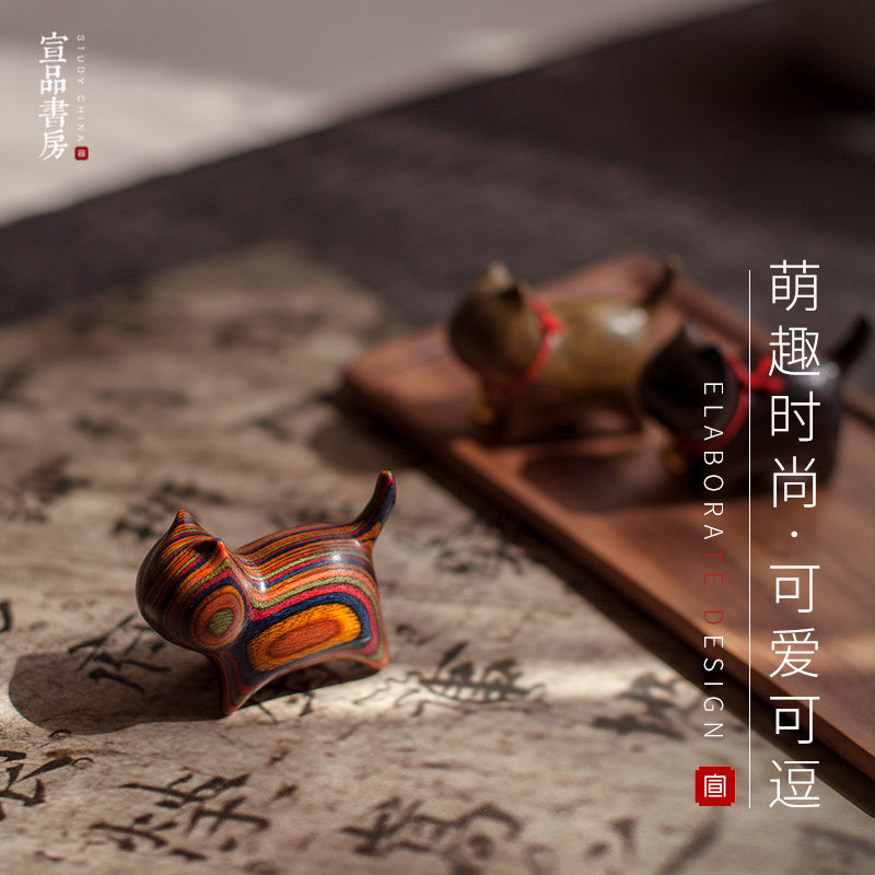 动物笔搁可爱少女心实木黑檀木手工雕刻猫咪彩虹木绿檀木 初学者