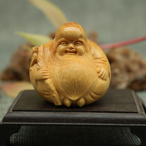 陈雕匠黄杨木雕把玩汽车摆件礼品创意手工包邮寿星弥勒佛一团和气