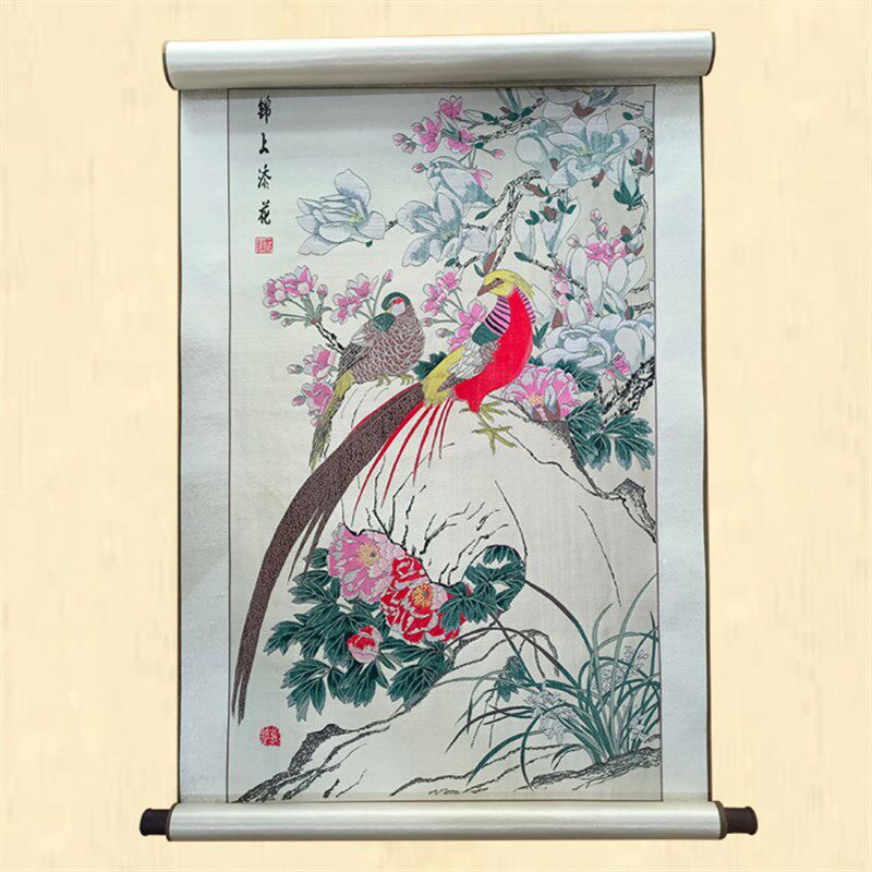 锦上添花古蜀锦四川特色文化手工艺品外事纪念礼物卷轴挂画送老外