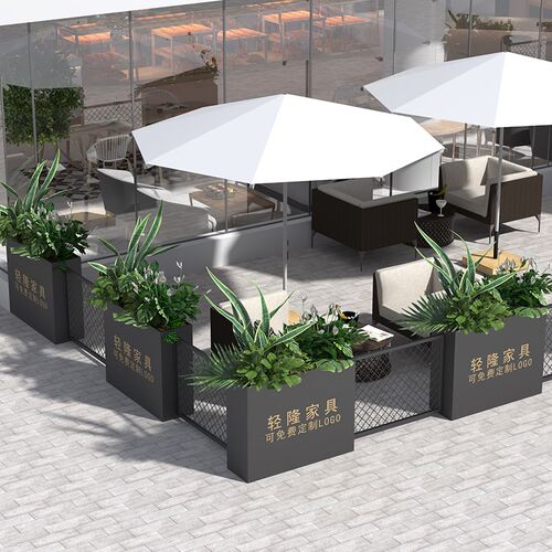 户外铁艺长方形花箱餐厅休闲吧隔断花槽售楼部广场种植金属花盆坛