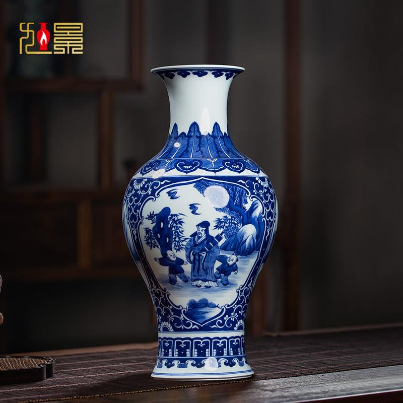 钟家窑景德镇观音瓶陶瓷花瓶青花瓷摆件中式仿古柴窑瓷器大号瓷瓶