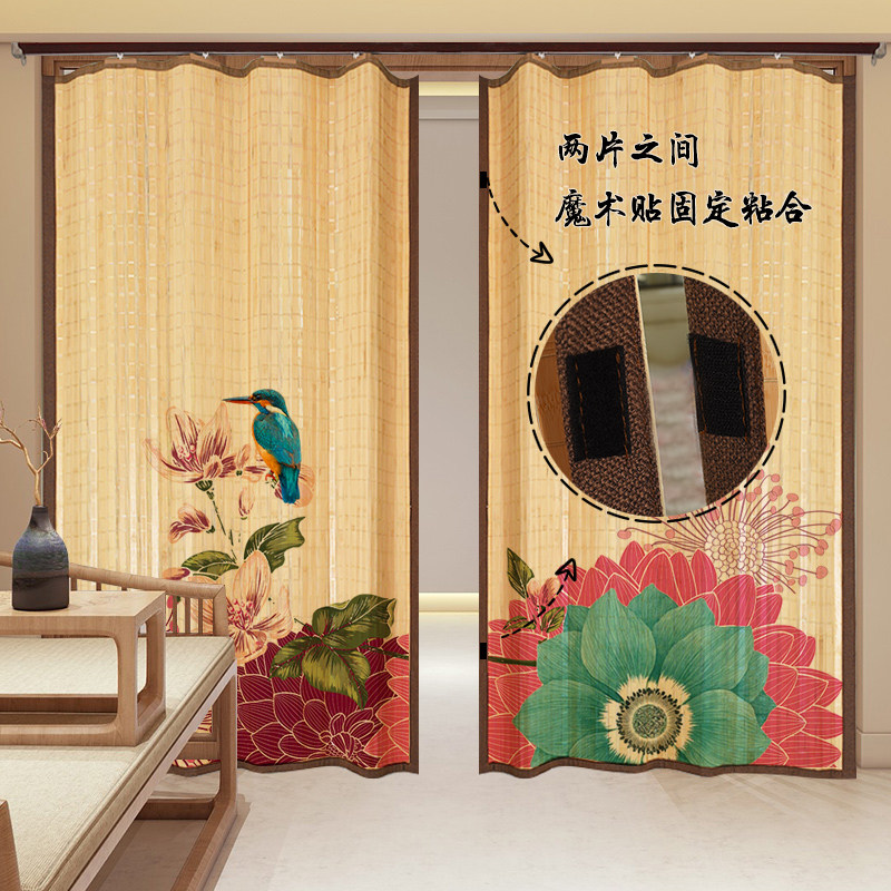 竹门帘家用吊轨移门简易落地推拉门贴隔断隐形门窗帘日式客厅阳台