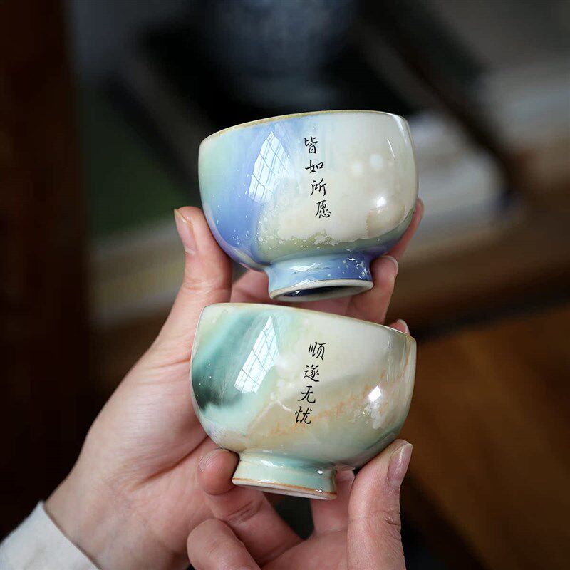 景德镇手工陶瓷主人杯单杯个性定制茶杯大号绿色粉色杯子情侣对杯