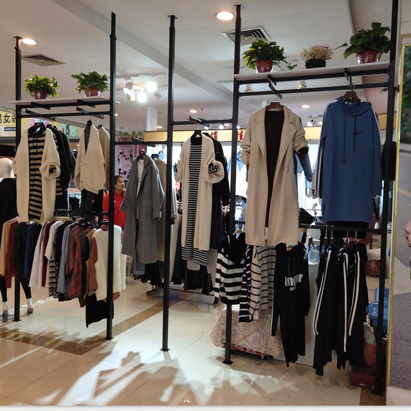 服装店展示架天地立柱可移动双层侧挂衣架男女装中岛架陈列架壁挂