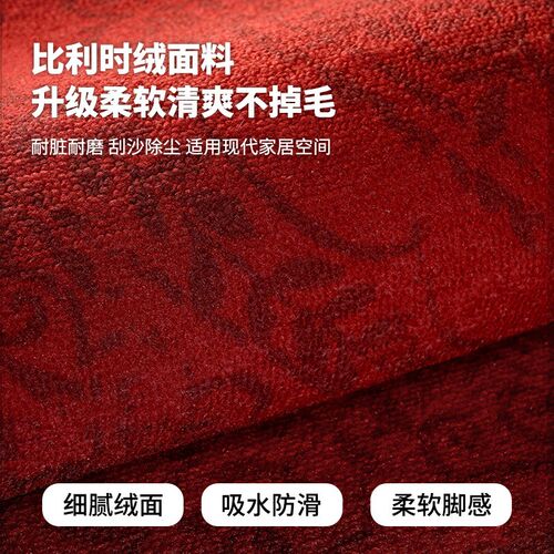 红色高级感进门口地垫 防滑耐磨玄关脚垫 可手洗长方形居家布艺