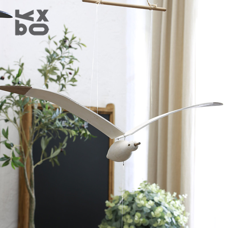YBOX创意木制会飞的海鸥儿童房民宿空中悬挂吊饰逗猫玩具手工艺品