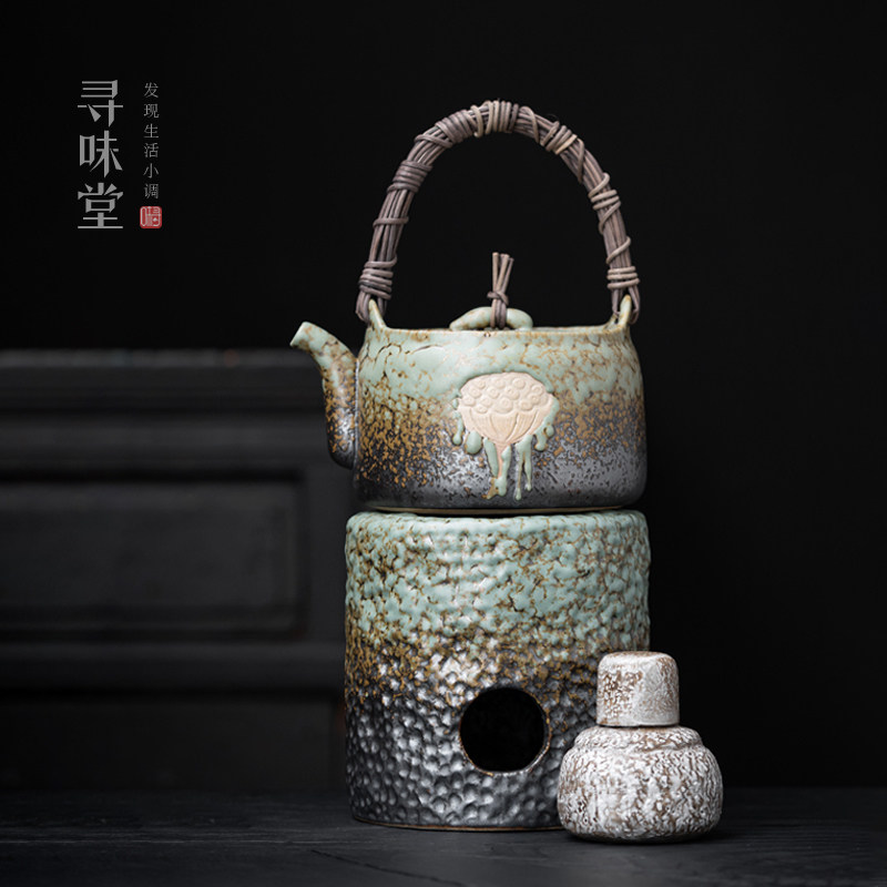 岩生釉煮茶烧水壶煮茶炉提梁壶粗陶酒精灯室内户外煮茶功夫茶具