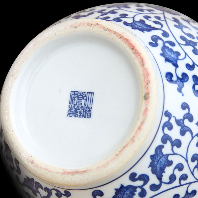景德镇陶瓷器仿古青花瓷缠枝莲纹胆瓶客厅办公室装饰品客厅摆件