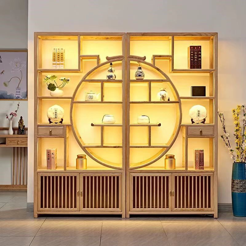 新中式实木书柜博古架茶叶展示柜白蜡木客厅隔断茶具白蜡木置物架