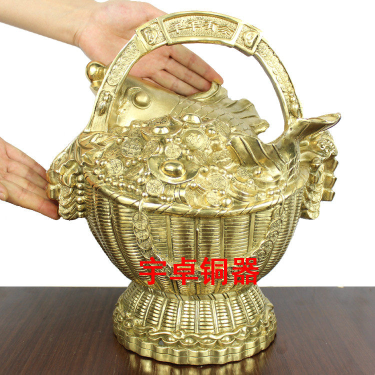 宇卓铜器纯铜年年有鱼 铜鱼 铜手鱼篓铜工艺品 家居开业礼品摆件