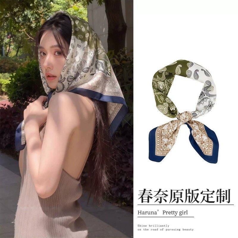 韩系绿色腰果花头巾女包头巾发带小方巾丝巾配饰气质高级感头饰