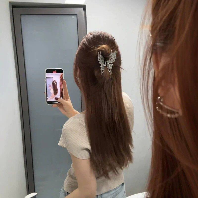ins冷淡风液态蝴蝶金属抓夹发夹女2025新款半扎发鲨鱼夹夹子头饰