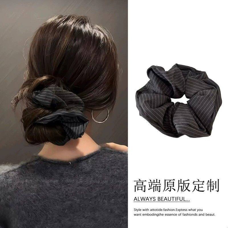韩系灰色条纹大肠发圈大号头花发绳女2026新款秋冬扎头丸子头头绳