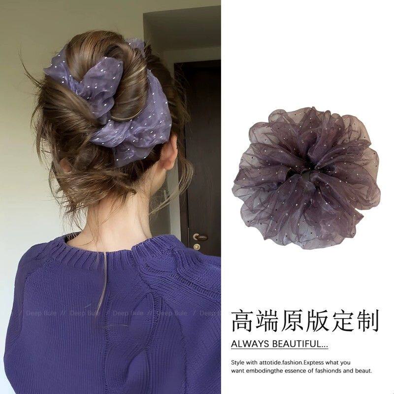 超大号紫色网纱烫钻大肠发圈女高级感扎头发绝美气质头绳韩系头花