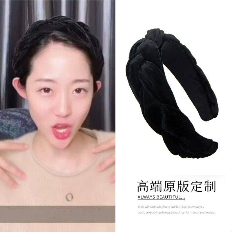 万千惠同款发箍黑色丝绒麻花辫子发带网红宽边发卡发带复古头饰潮