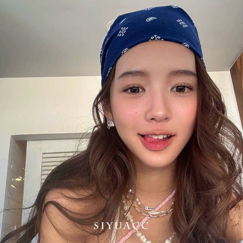 美式复古藏蓝腰果包头头巾y2k潮流百搭方巾波嬉风嘻哈辣妹丝巾女