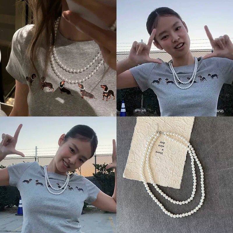 jennie同款双层珍珠项链2025韩系气质高级感叠戴锁骨链颈链脖链女