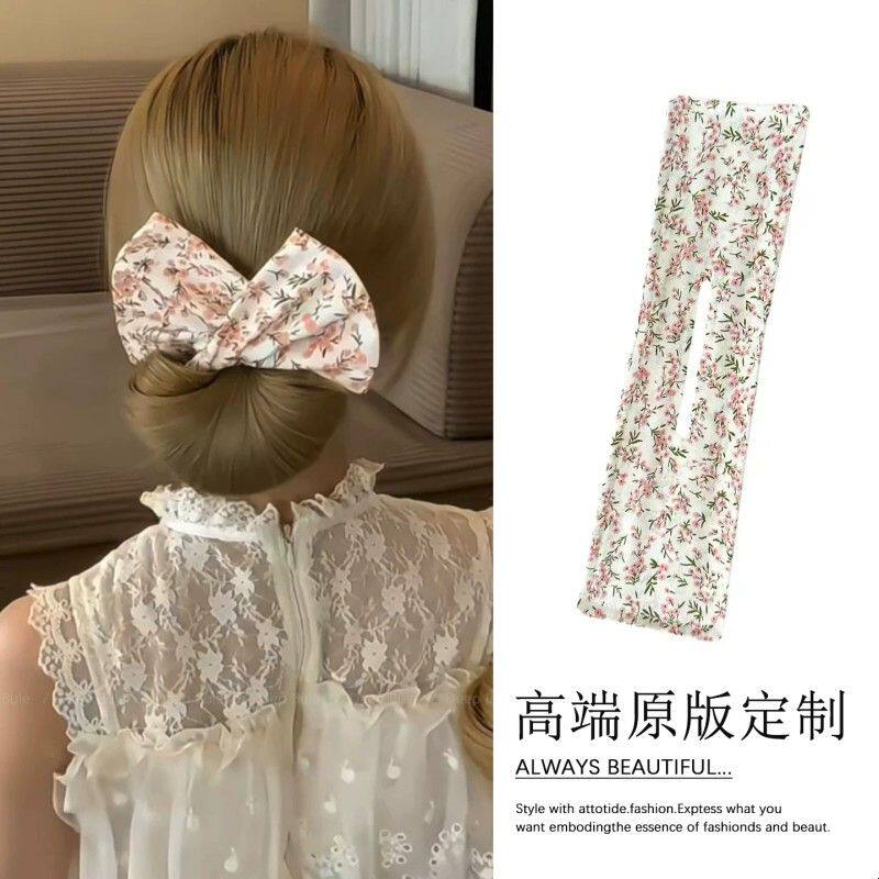 粉色碎花扭扭夹盘发器丸子头懒人固定神器2026新款后脑勺发夹发饰