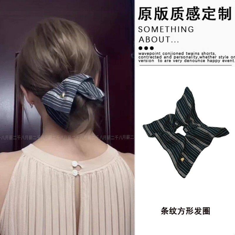 韩系复古条纹方形大肠发圈女2026新款高级感扎丸子头马尾头绳发饰