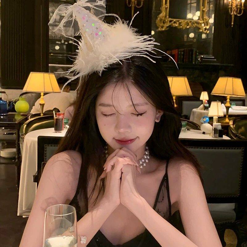 【蜜桃茶】仪式感!!羽毛生日帽发夹公主派对氛围感拍照道具头饰女