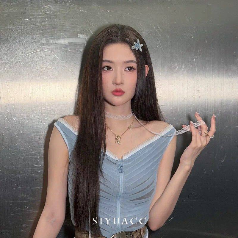 王玉雯同款冰透幻彩蓝色海星发夹女甜美度假风简约百搭头饰发饰